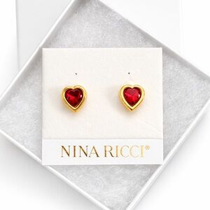 Nina Ricci Gold and Red Heart Gemstone Earrings NWT